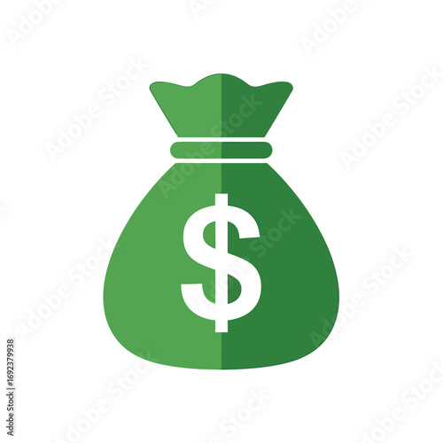 Simple green money bag with a dollar sign, a flat vector icon symbolizing finance, wealth, savings, and investment profit