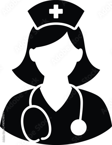 Caring nurse icon with stethoscope and cap, symbolizing healthcare and medical assistance