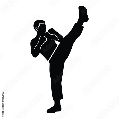 Vector art of silhouette of a martial artist kicking