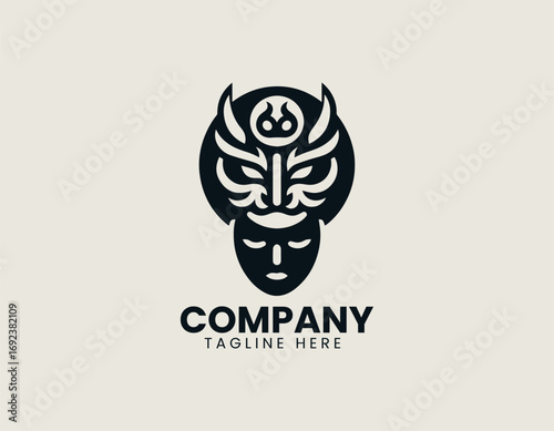 Goddess of festivals illustrated as elegant vector logo in decorative traditional artistic design style