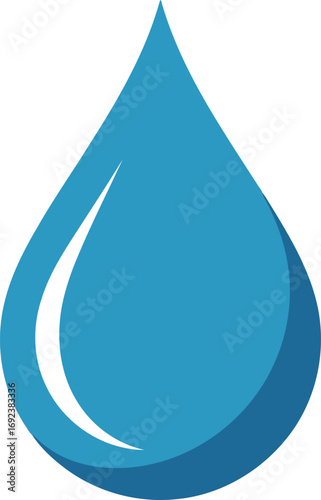 Vibrant blue water drop graphic with dynamic white highlight, symbolizing purity and freshness.
