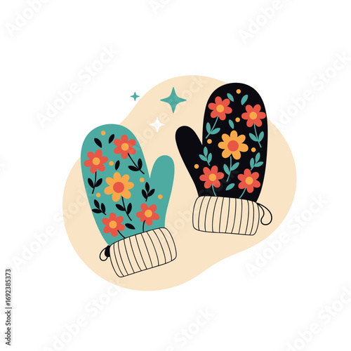 Cozy floral patterned mittens for cold weather warmth and style