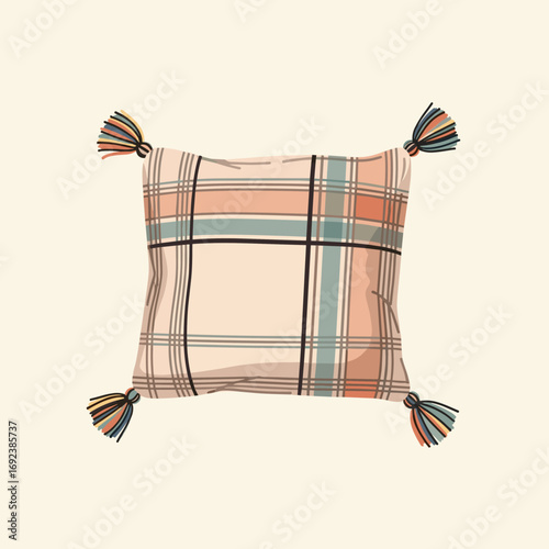 Cozy plaid decorative throw pillow with tassels for living room and bedroom accent furniture