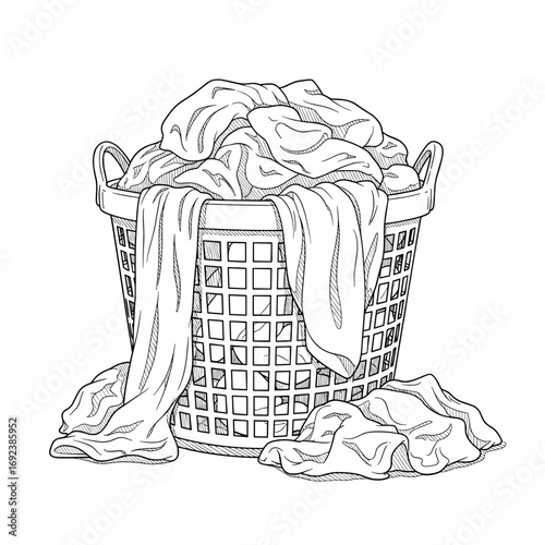 A full laundry basket overflowing with clean clothes waiting to be folded neatly at home