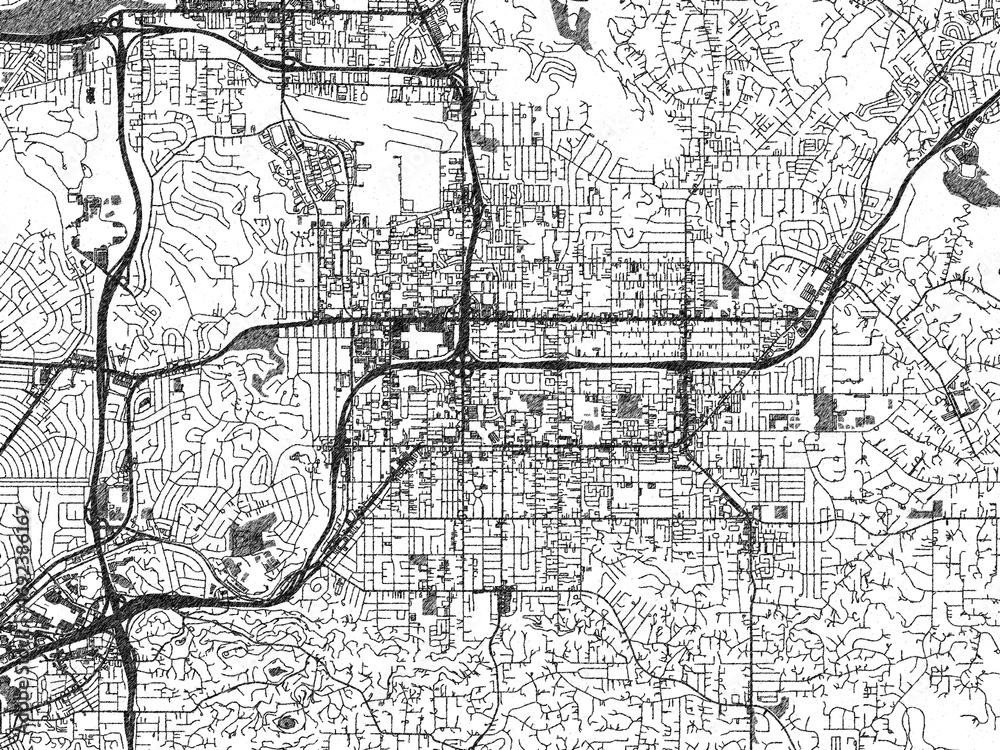 Obraz premium Decorative map of El Cajon, California, rendered in sketch-like monochrome, ideal for posters and travel projects.
