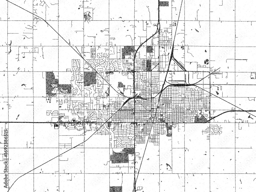 Naklejka premium Artistic city map of Enid, Oklahoma, created in hand-drawn black and white for editorial or decorative projects.