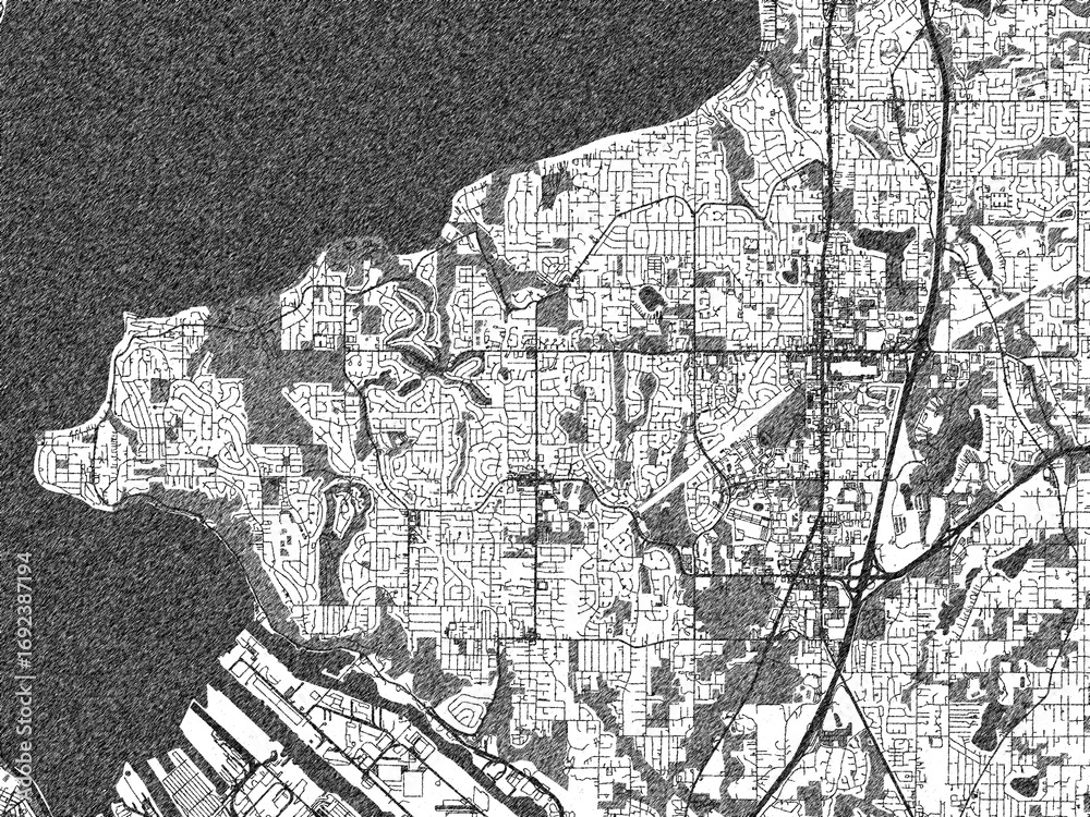 Fototapeta premium Sketch-style city map of Federal Way, Washington, in monochrome black and white, perfect for wall art and editorial use.