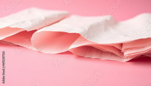 Paper napkins on pink background close up, Diffused lighting. White tone