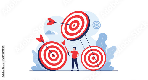 Achieving goals person aiming at targets business strategy success