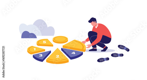 Business strategy and financial planning using pie chart segments and budget allocation tools