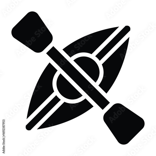 Black silhouette of a kayak with paddle. Ideal for outdoor, water sport, and adventure projects.