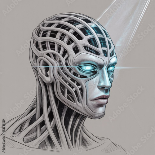 Futuristic Cybernetic Humanoid with Glowing Eyes – Sci-Fi Concept Art