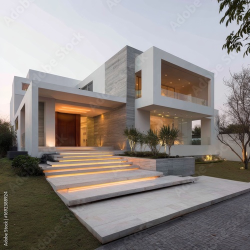 Crisp white and gray house with linear design and minimalist appeal