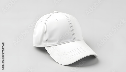 White baseball cap mockup on a grey background, collage style. White tone