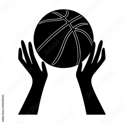 Hands reaching upward holding a basketball