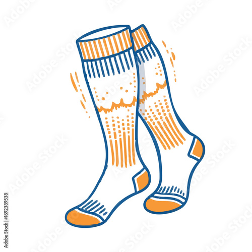 - Soccer socks icon, illustration, orange and blue, athletic gear