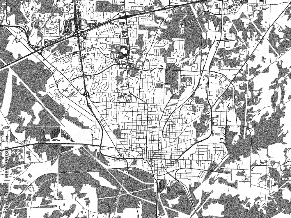 Fototapeta premium Decorative map of Jackson, Tennessee, in hand-drawn digital style, balancing urban detail with a monochrome look.