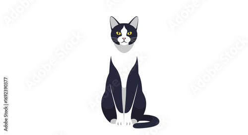 Elegant Black and White Cat Illustration A Majestic Feline Portrait