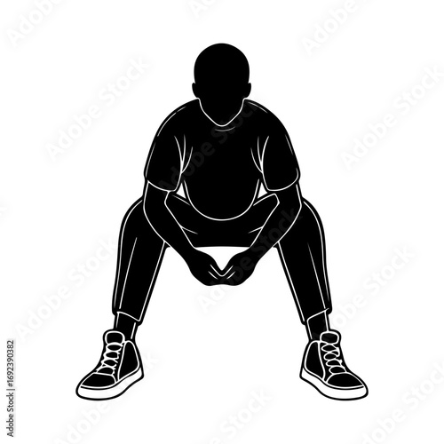Silhouette of a person in a squatting pose wearing sneakers