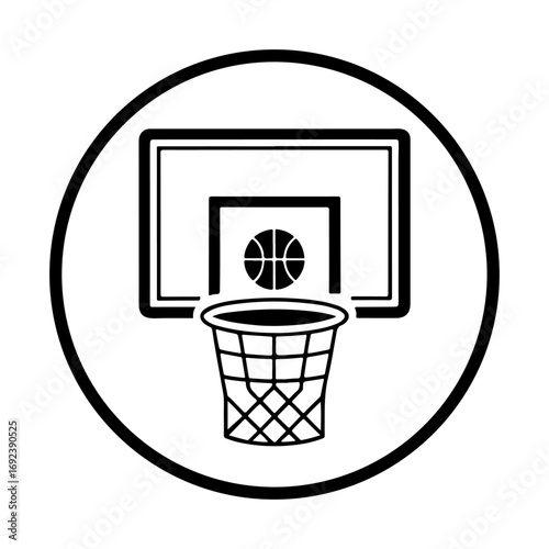 Basketball hoop and ball icon in a circle
