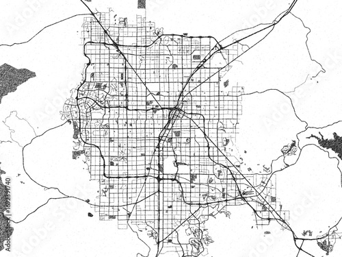 Photography Illustrated monochrome map of Las Vegas Metro, Nevada, created in a hand-drawn digital style for decorative and editorial use