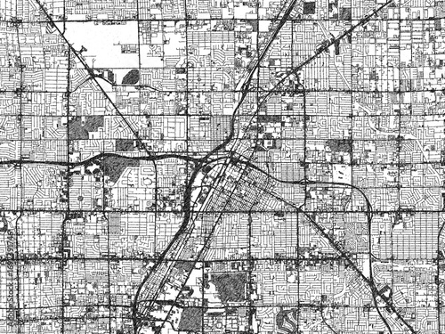Urban map of Las Vegas, Nevada, illustrated in monochrome with a strong grid and shaded elements.