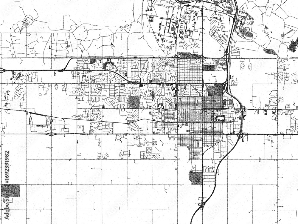 Fototapeta premium Black and white hand-drawn map of Lawton, Oklahoma, designed as a decorative illustration.