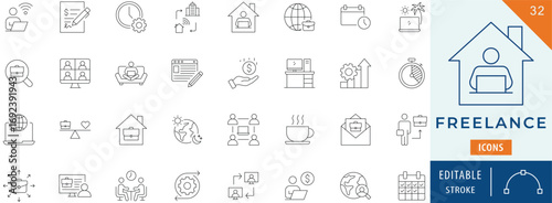 Freelance icon collection set. Editable stroke.