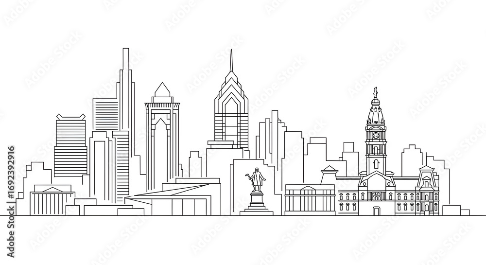 Naklejka premium City Skyline Outlines Line Art Illustration Architecture Design