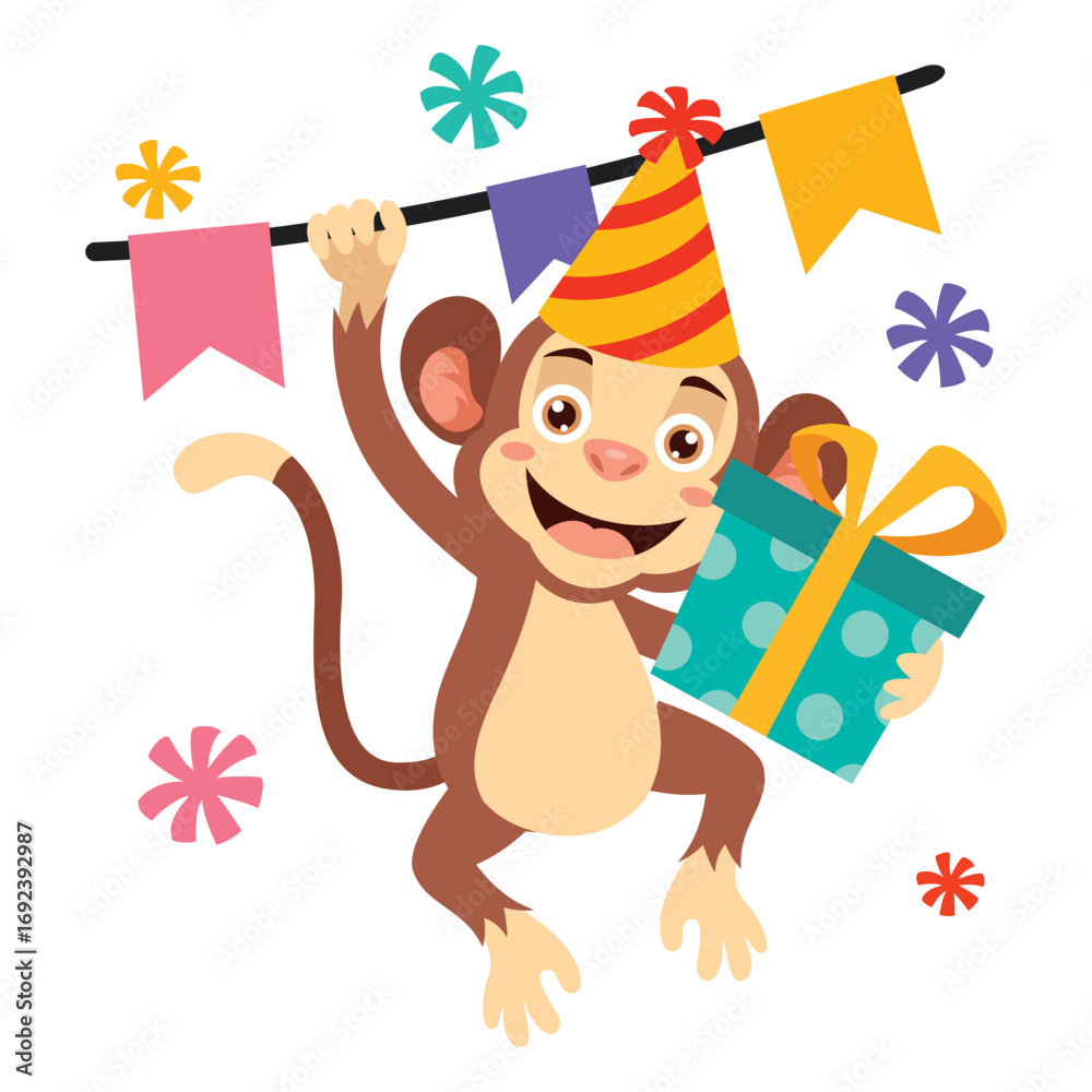 Fototapeta premium Birthday Illustration With Cartoon Animal