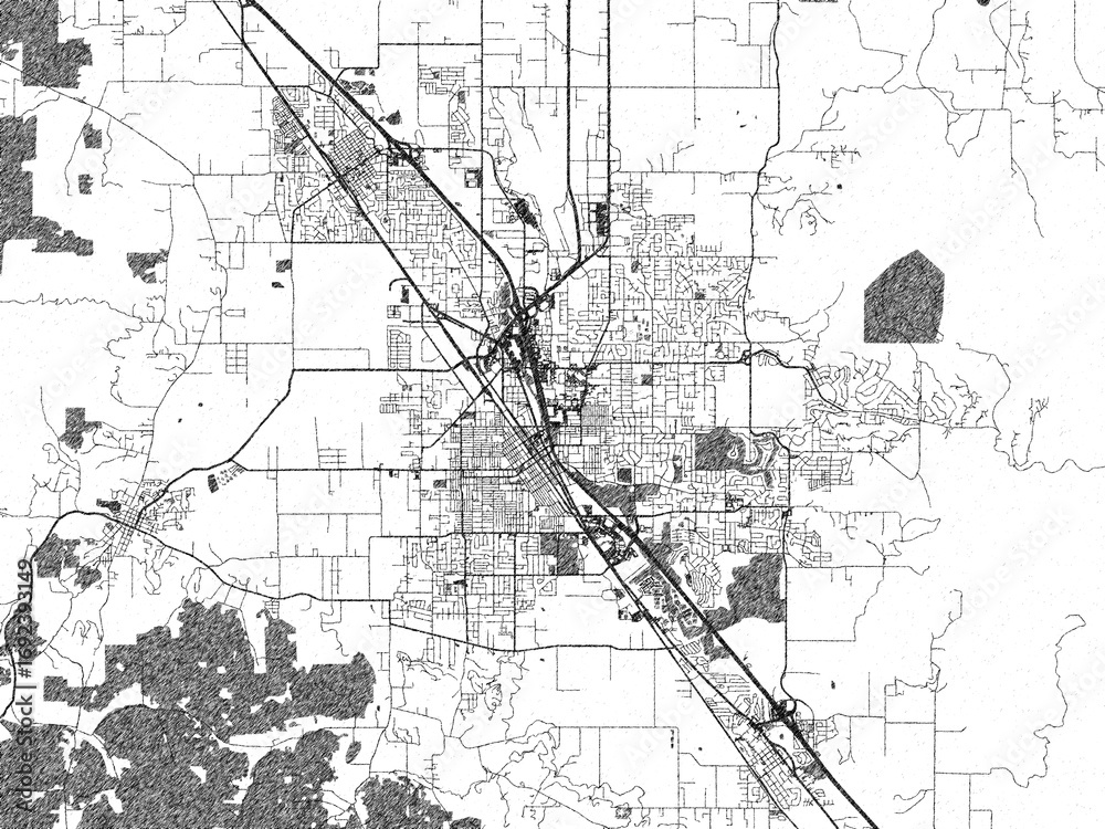 Naklejka premium Sketch-style city map of Medford, Oregon, in monochrome black and white, perfect for wall art and editorial use.