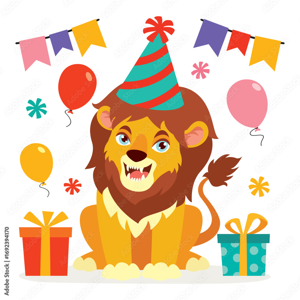 Naklejka premium Birthday Illustration With Cartoon Animal