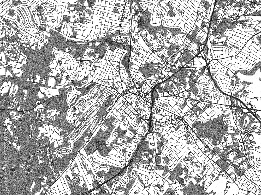 Naklejka premium Black and white city map of Morristown New, Jersey, illustrated with fine detail and sketch textures.