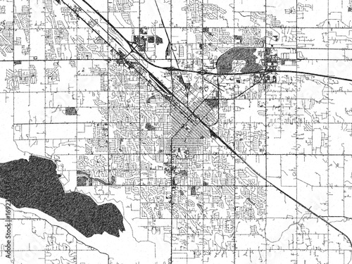Fotografie Monochrome sketch map of Nampa, Idaho, highlighting roads, rivers, and urban design