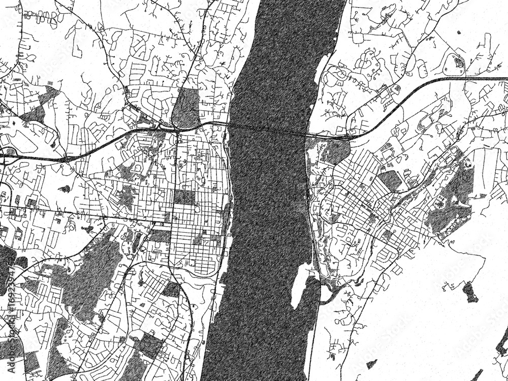 Naklejka premium Black and white hand-drawn map of Newburgh - Beacon New, York, designed as a decorative illustration.