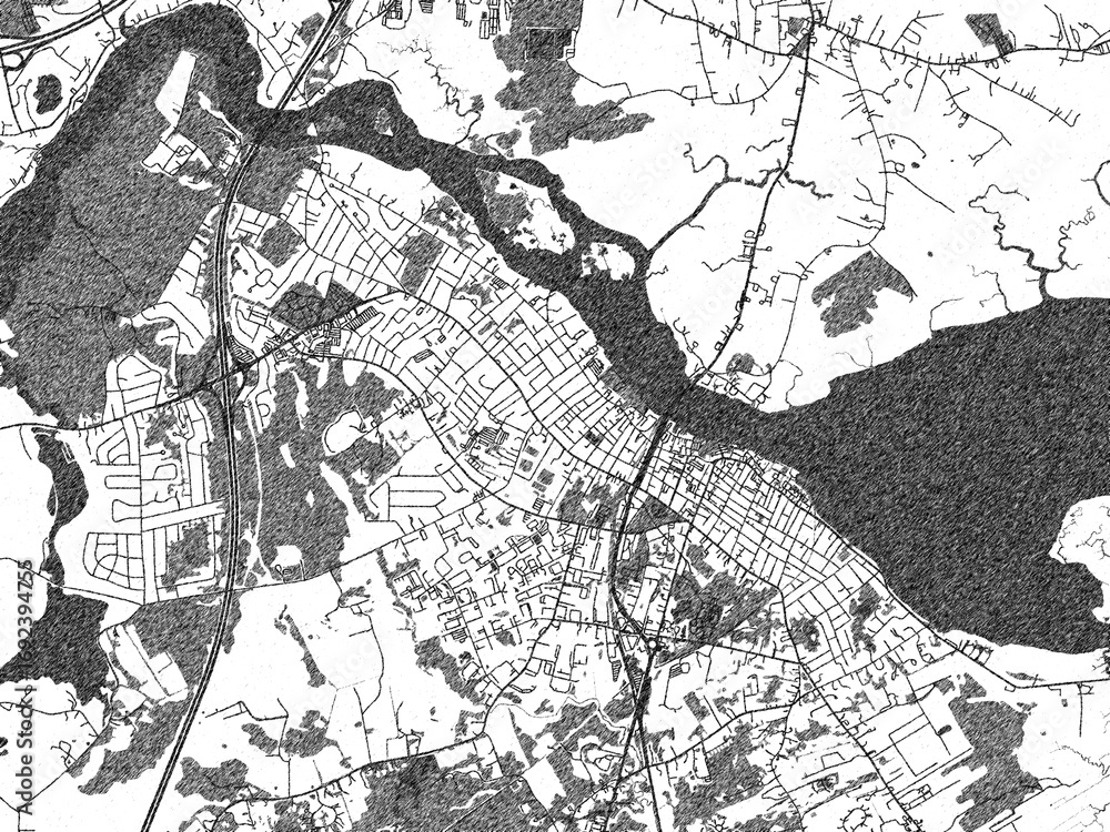 Naklejka premium Poster-ready illustration map of Newburyport, Massachusetts, in black and white hand-drawn style.