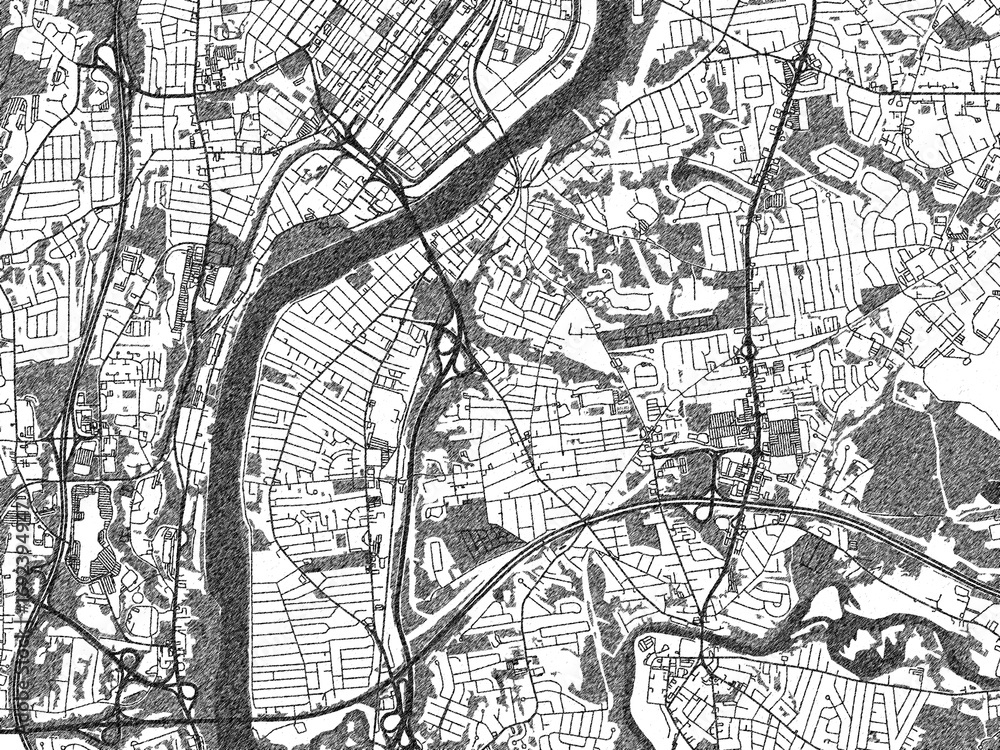 Obraz premium Poster-ready city map of North Chicopee, Massachusetts, in black and white sketch-like style with detailed street layouts.