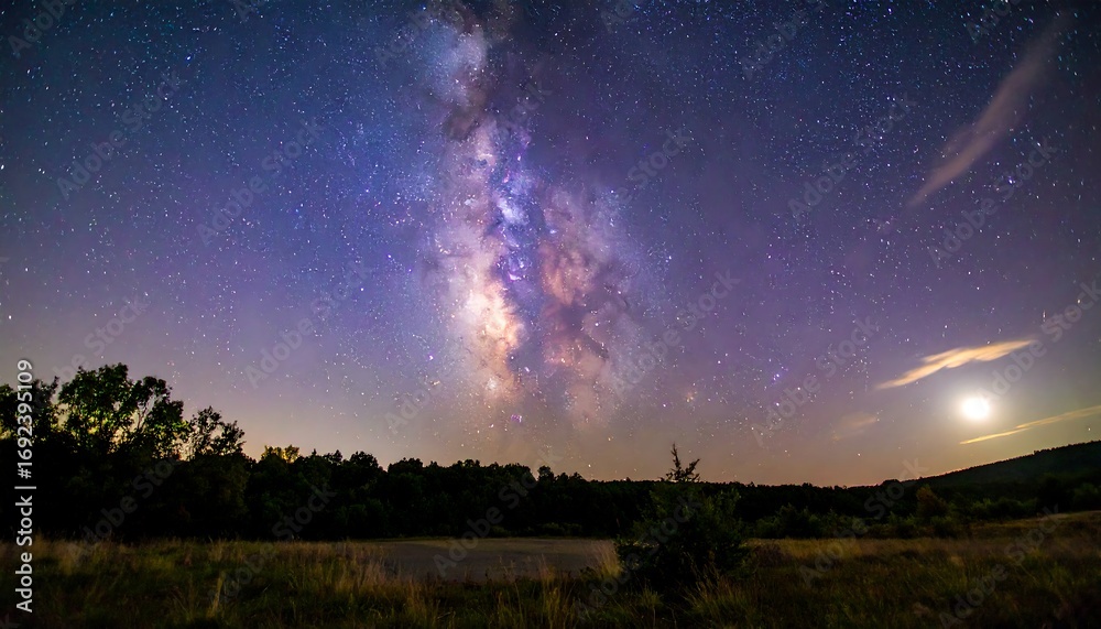 Fototapeta premium Milky Way panorama over a landscape