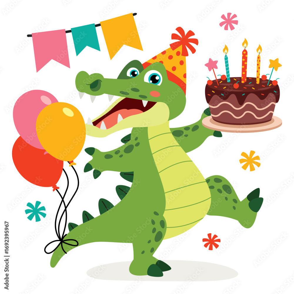 Naklejka premium Birthday Illustration With Cartoon Animal