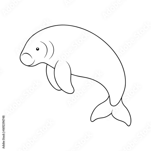 Dugong Sea Animal Outline Illustration on White Background