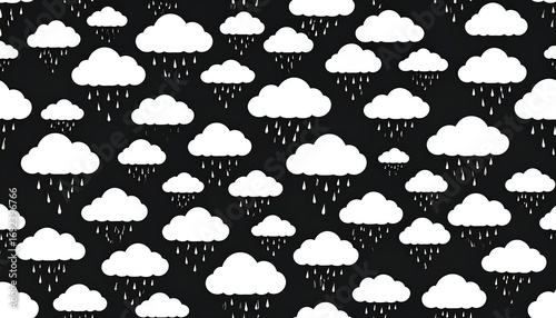 Simple black and white cloud and rain pattern