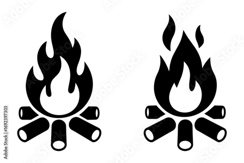 Black bonfire silhouettes depicting flame and wood 