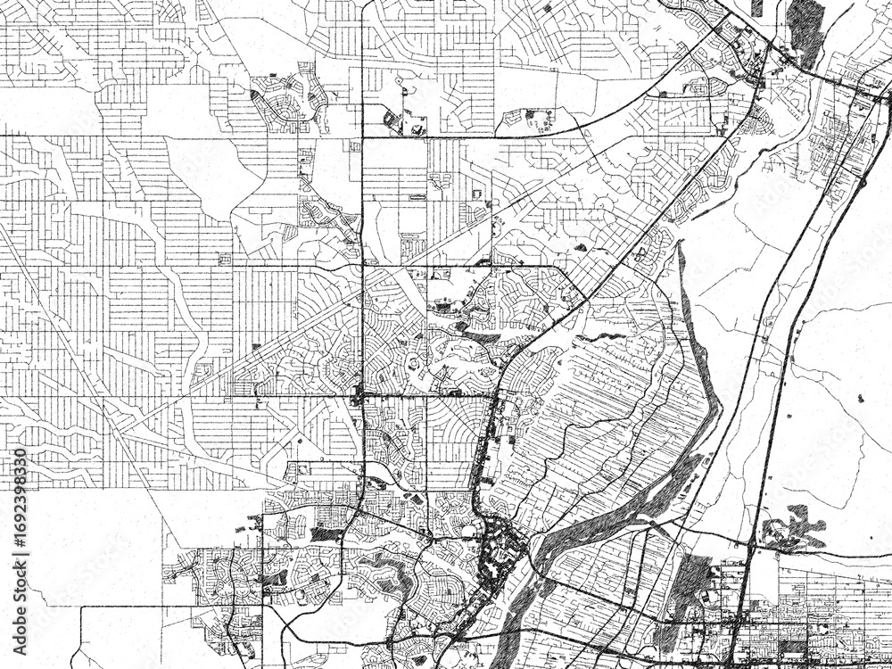 Fototapeta premium Artistic city map of Rio Rancho New, Mexico, drawn in a black and white sketch-like style, ideal for posters and wall art.