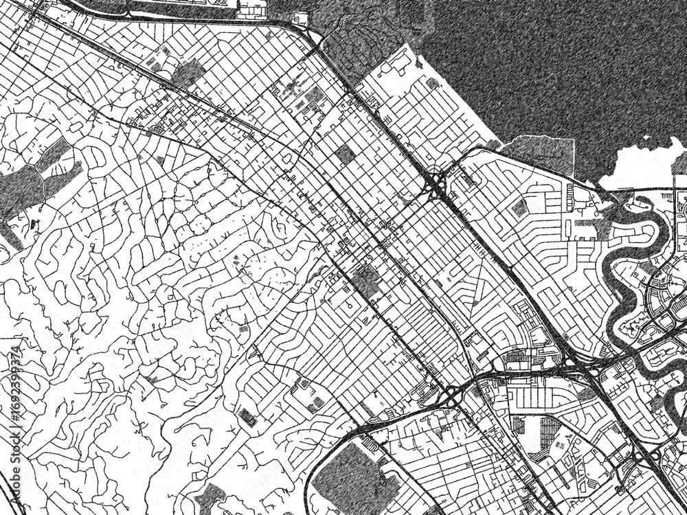 Obraz premium Decorative map of San Mateo, California, rendered in sketch-like monochrome, ideal for posters and travel projects.