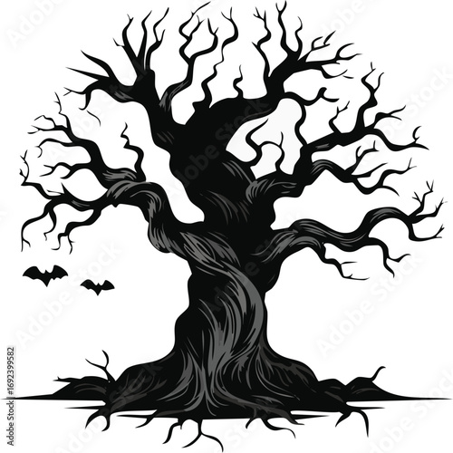 Spooky Silhouette Tree with Bats