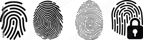 Fingerprint icon collection. Fingerprint lock and unlock, magnifying, scanning, Fingerprint identification icon for apps and websites. Vector illustration.Set of fingerprints isolated on white.