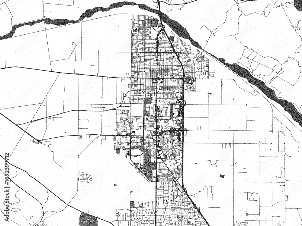 Obraz premium Decorative map of Santa Maria, California, rendered in sketch-like monochrome, ideal for posters and travel projects.