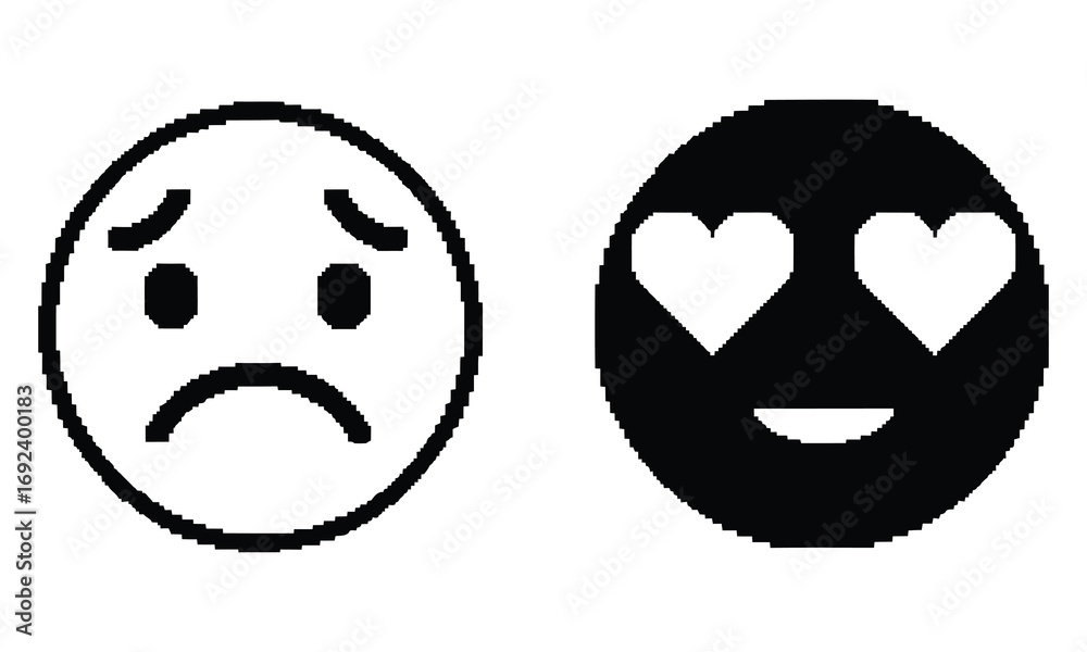 Obraz premium A cartoon vector illustration of a set of funny pixel faces and masks with a variety of smiles and emotions