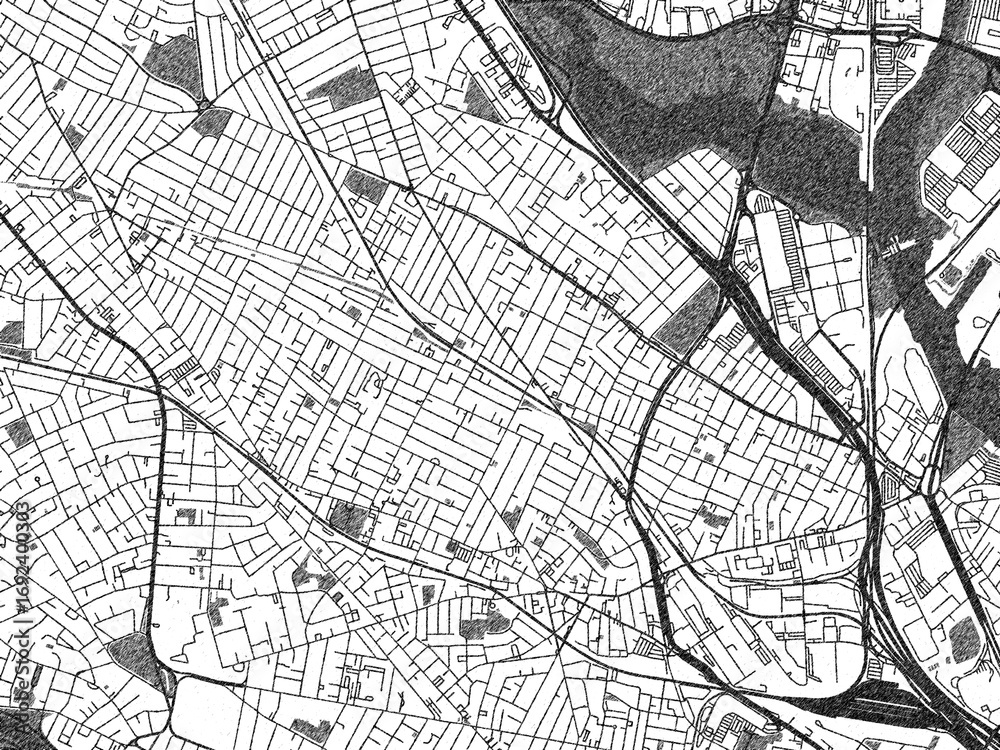 Obraz premium Poster-ready city map of Somerville, Massachusetts, in black and white sketch-like style with detailed street layouts.