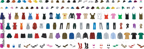 Different clothes elements icons and vector bundle set – versatile designs perfect for fashion projects and creative illustrations.